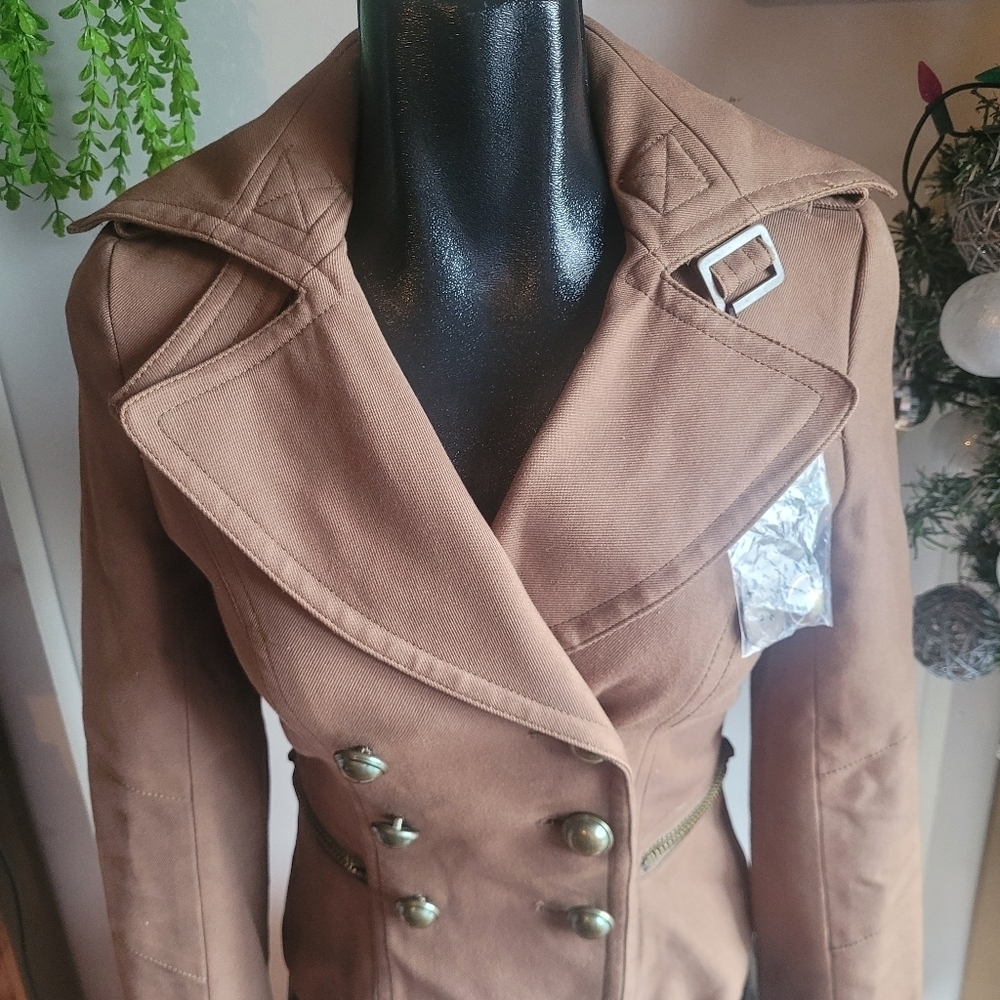 Sandra Augelazzi Tan Double Breasted Wide Collar Light Jacket Blazer Size XS - Picture 3 of 9